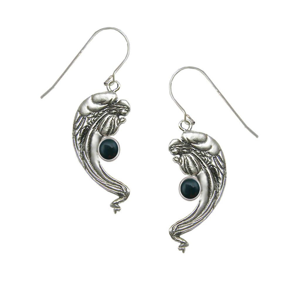 Sterling Silver Angel Of Love Drop Dangle Earrings With Bloodstone